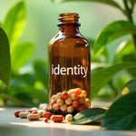 <Capsules in an amber glass bottle, surrounded by tropical plants, marked identity, one of the requirements of a dietary supplement master manufacturing record. Credit> Freepik